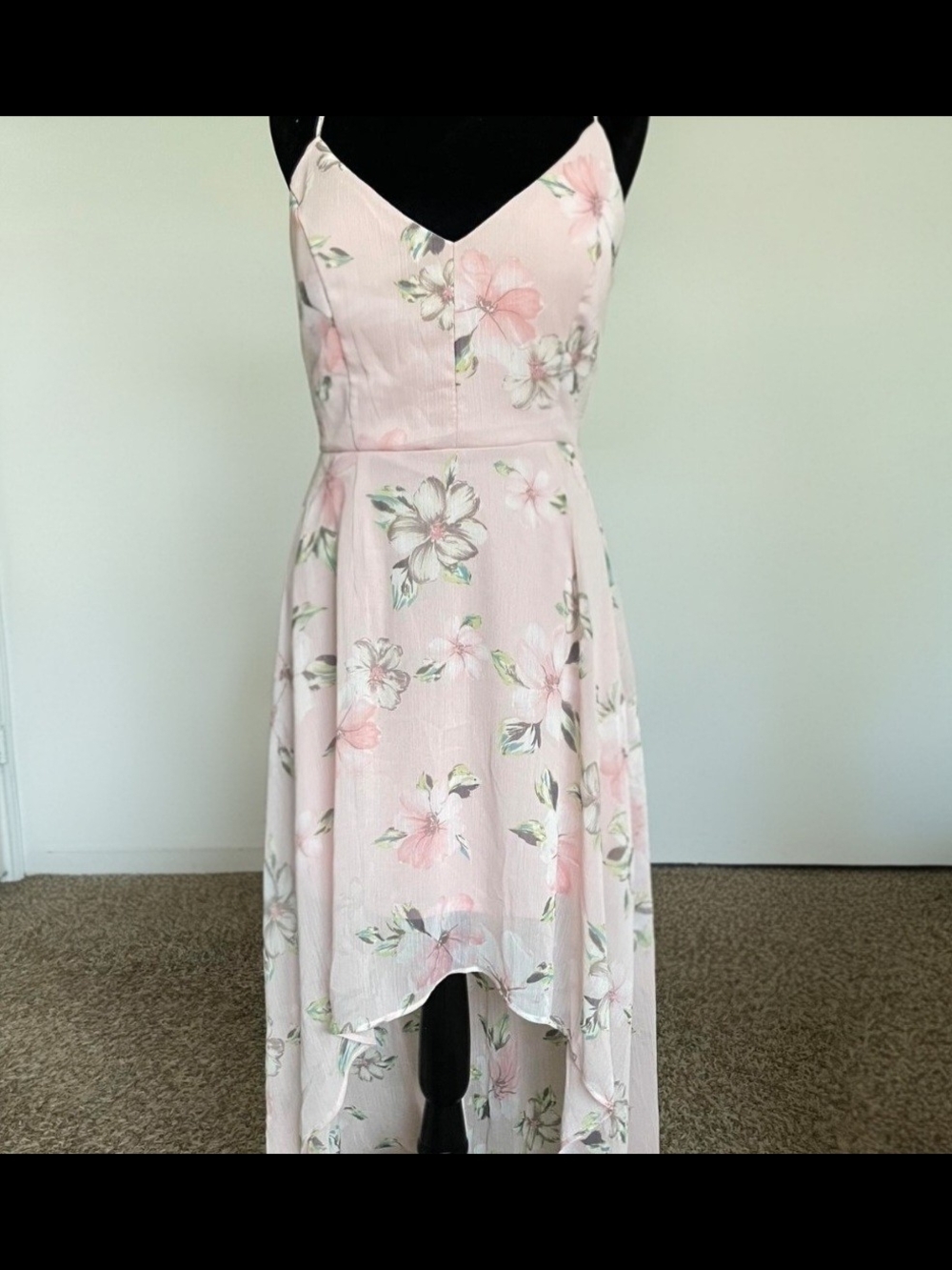 Blush Floral High-Low Spaghetti Strap Dress